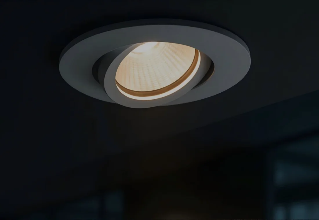 Recessed adjustable downlight with a deeply concealed LED source