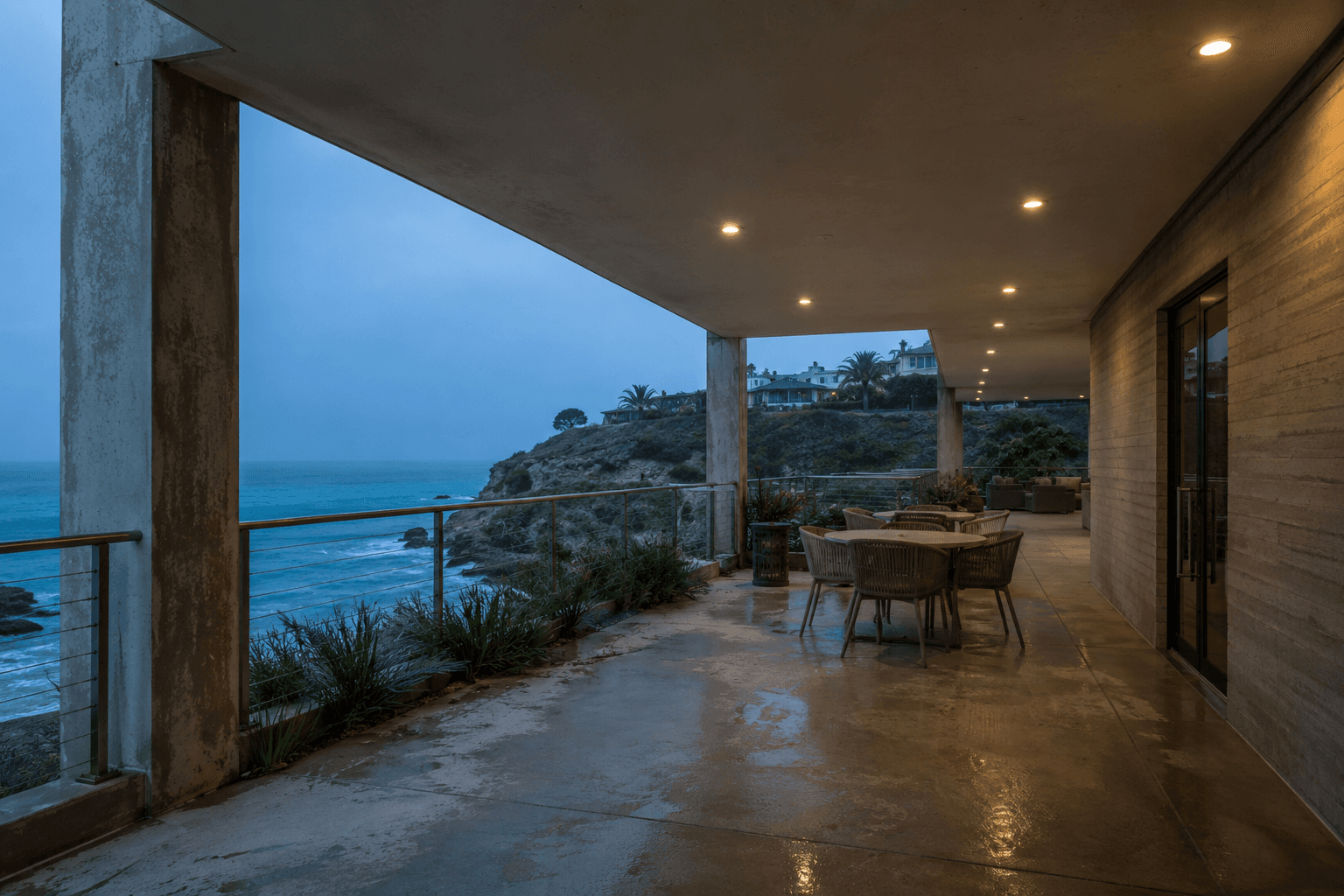 Coastal lighting design for an outdoor luminaire exposed to humid salt air and wet surfaces