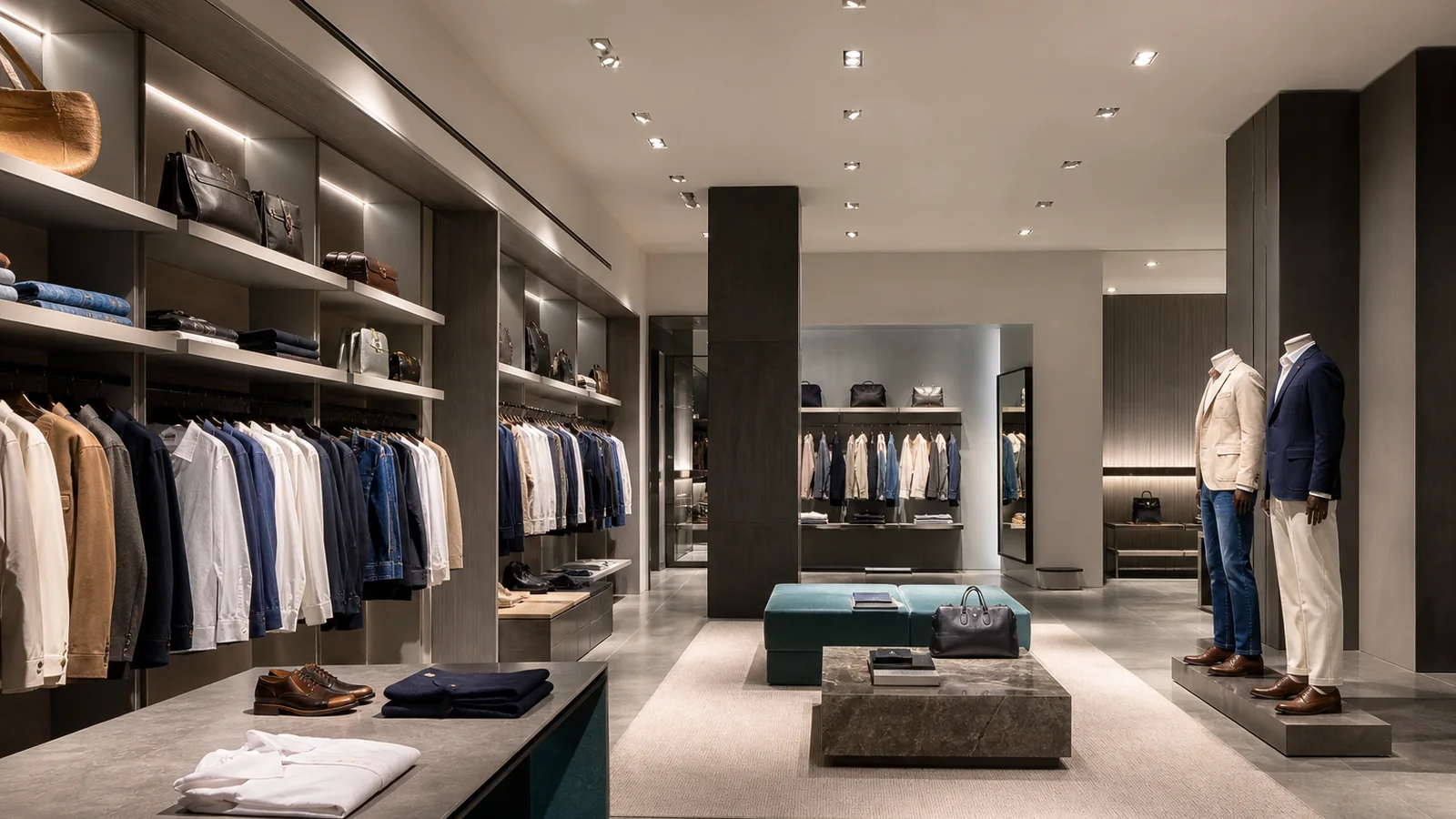 Commercial downlights illuminating a contemporary retail store