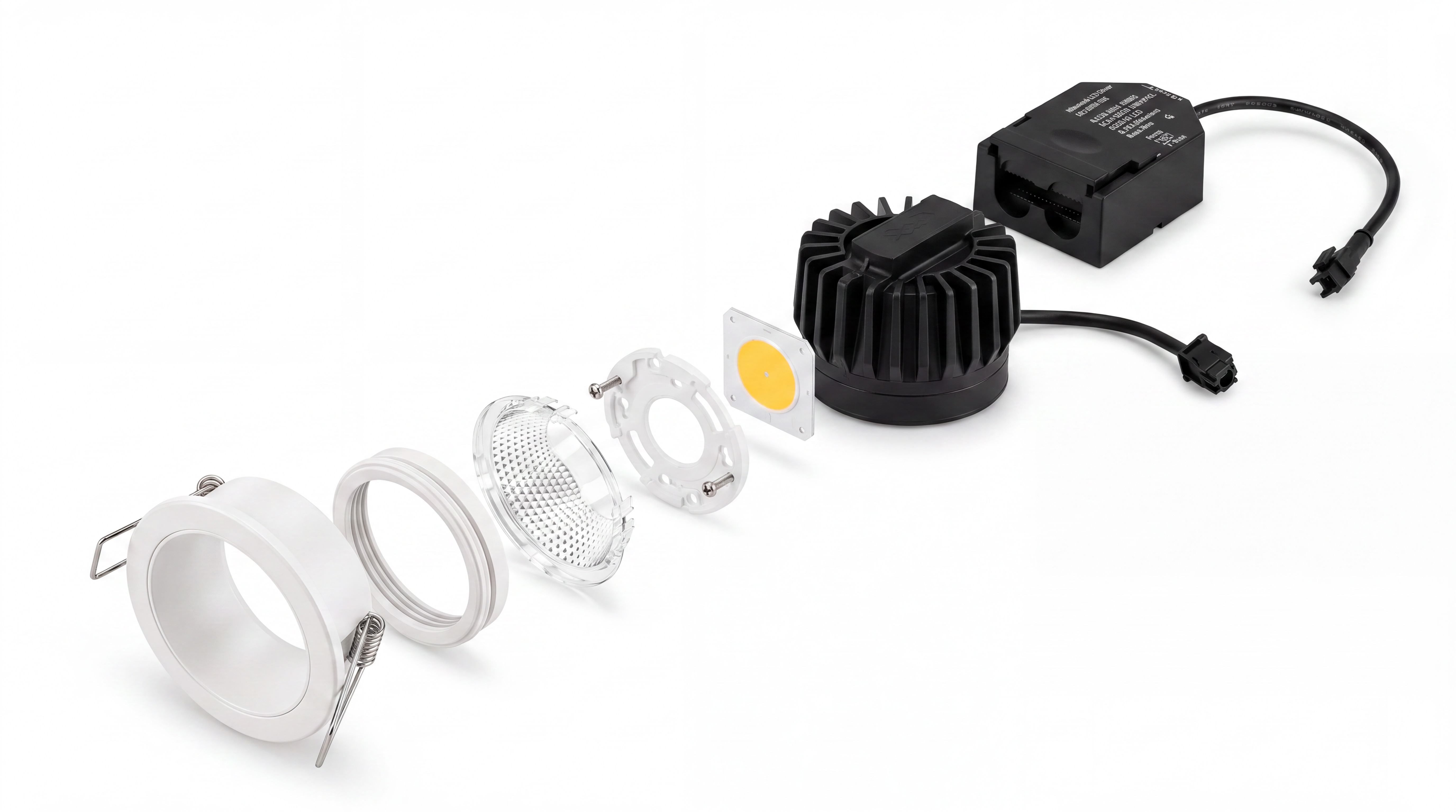 Commercial LED downlight modular components and driver