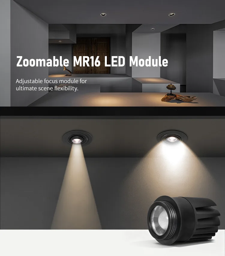 Zoomable MR16 LED module for adjustable beam applications